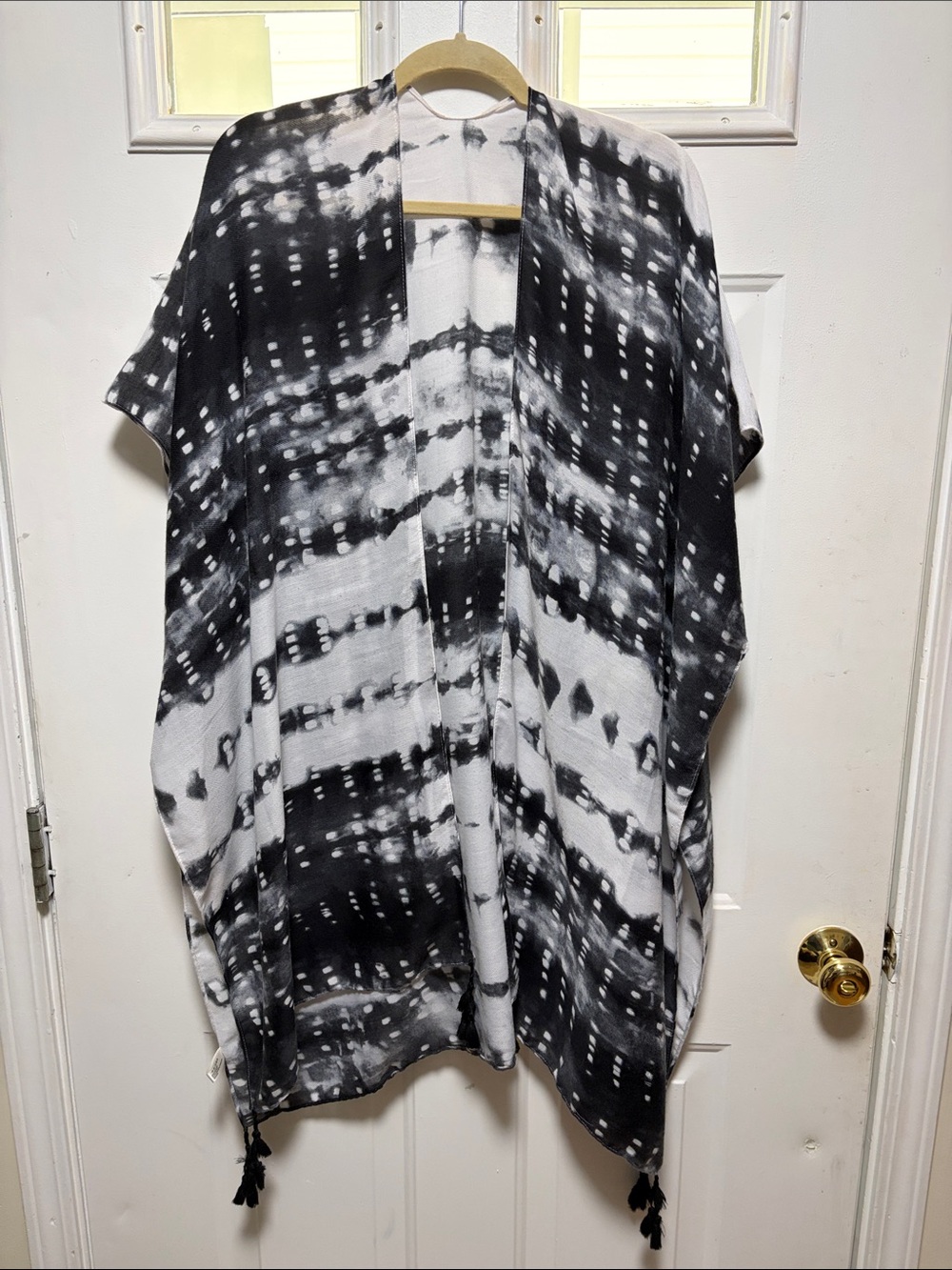 Black & White Tie-Dye Open Kimono Cardigan